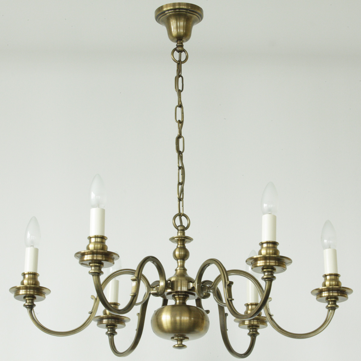 Six-flame Empire brass chandelier Six-flame Empire brass chandelier