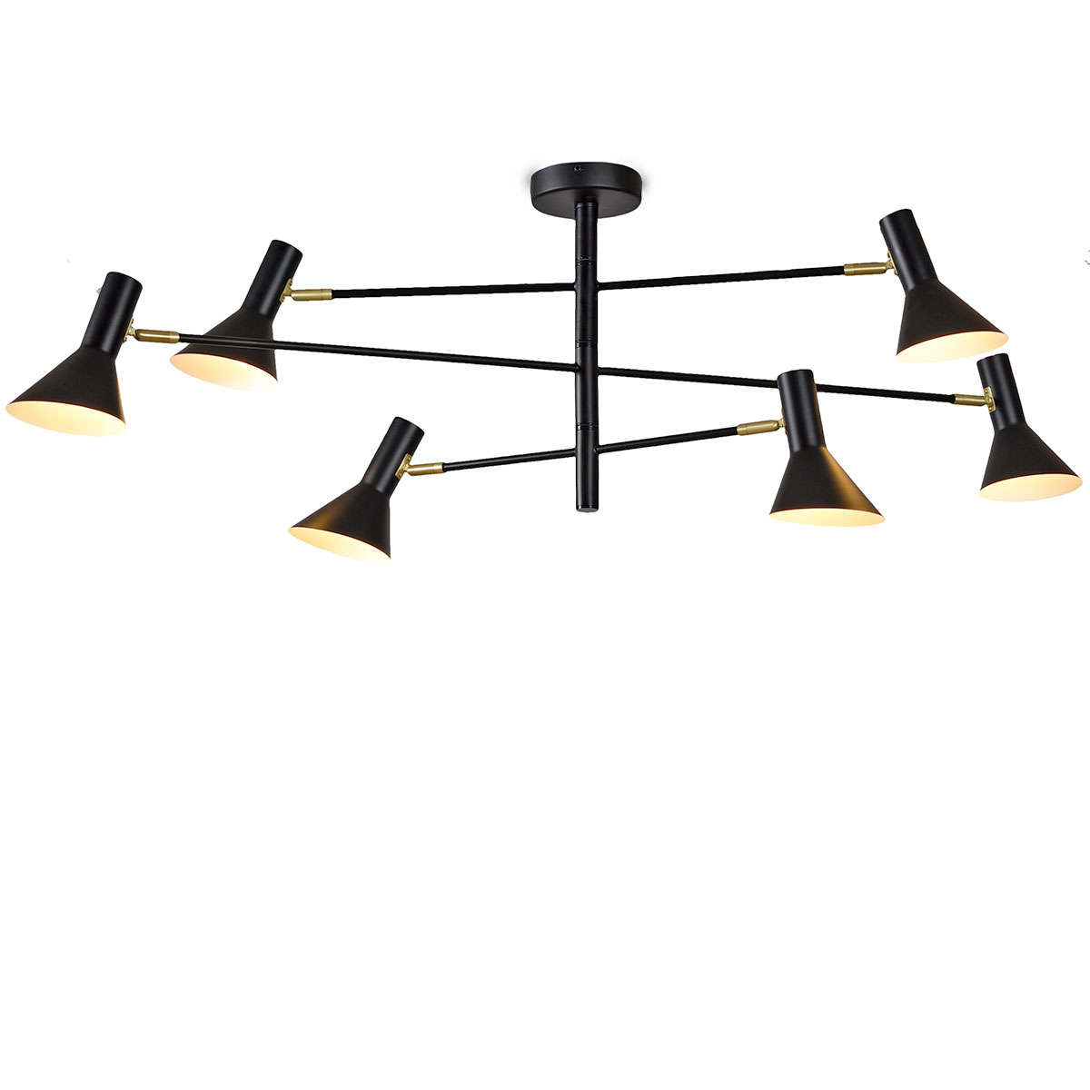 Mid Century-Design Deckenleuchte mit sechs Schirmen, zwei Farben Mid Century-Design Deckenleuchte mit sechs Schirmen, zwei Farben