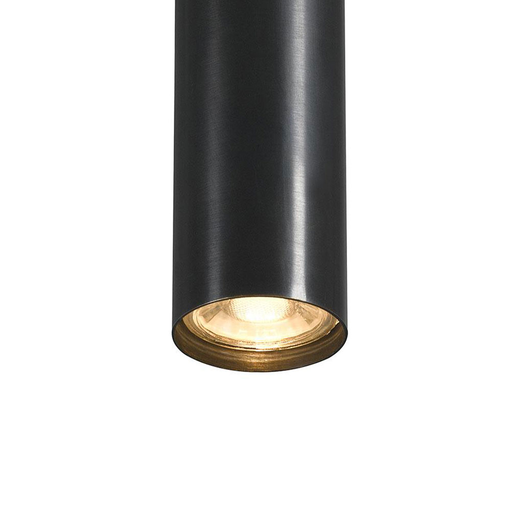 Bild 10: Messing dunkel patiniert Kaskade mit fünf Röhren-Pendelleuchten TOBINO, Kupfer oder Messing: Messing dunkel patiniert