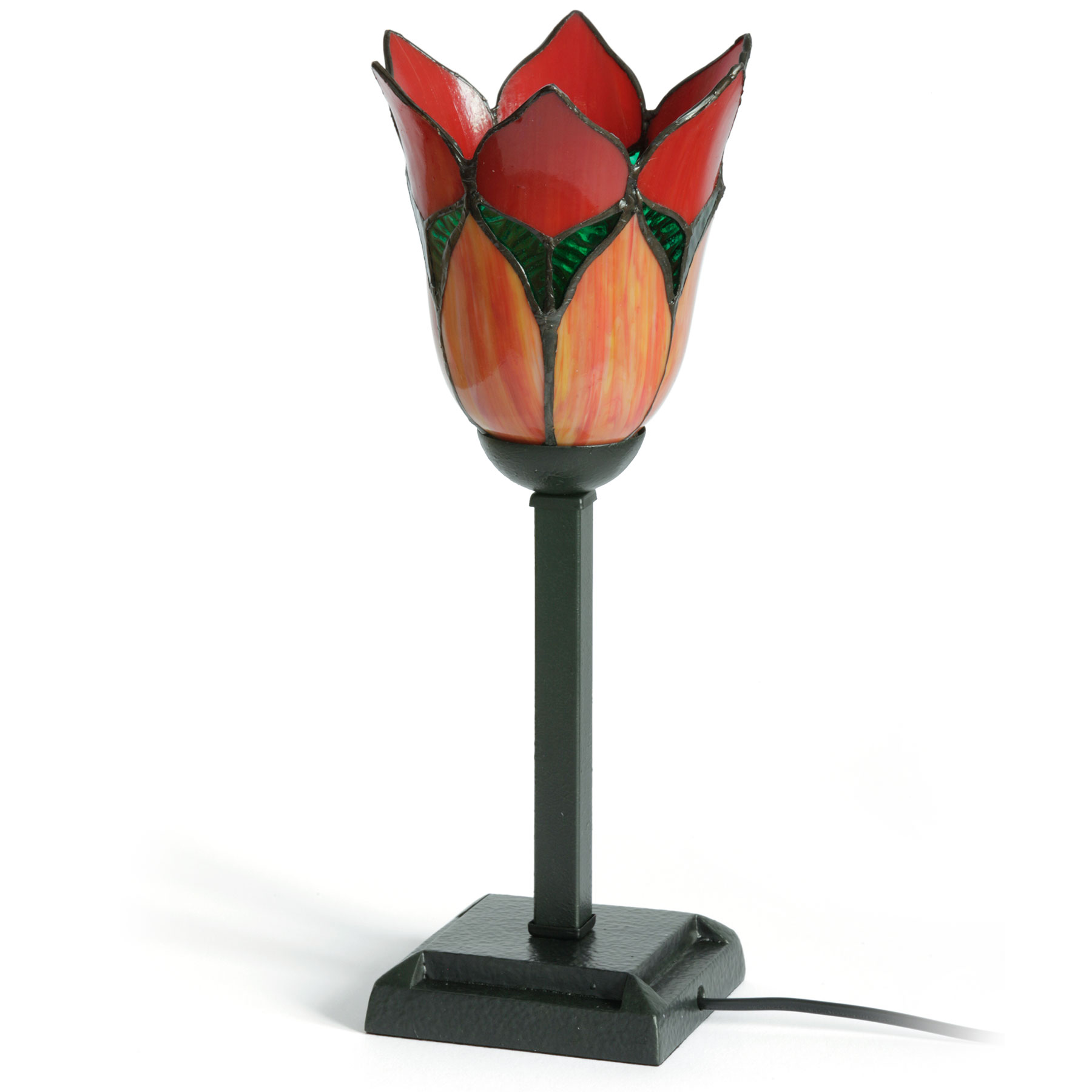 Small upright Tiffany table light with red flower shade