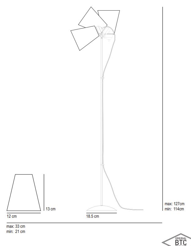 Charmante Stehlampe mit plissiertem Porzellanschirm: Die Abmessungen der Standleuchte HECTOR PLEAT von BTC