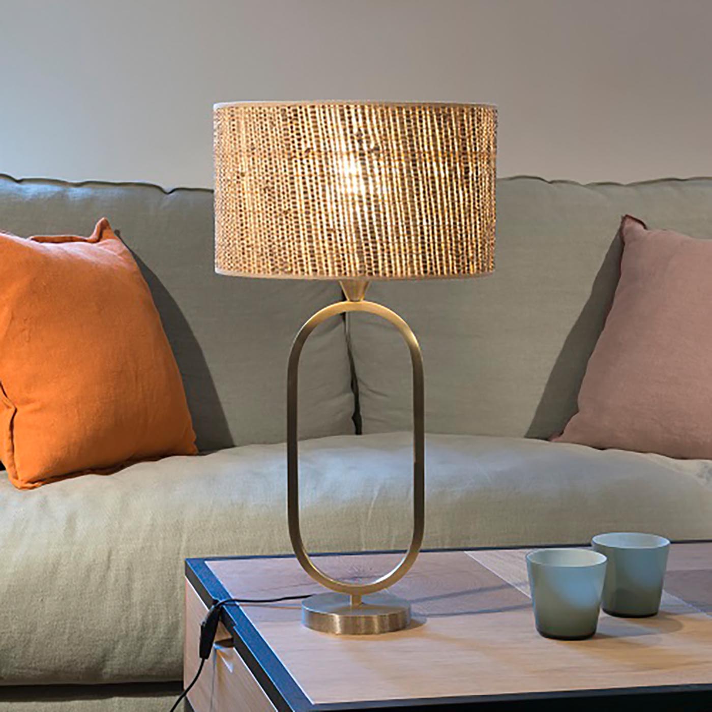 Elegant Fabric Shade Table Lamp with Brass Base, Two Sizes L203: Modell 1 in natur matt satiniert mit anderem Stoffschirm (bitte anfragen)