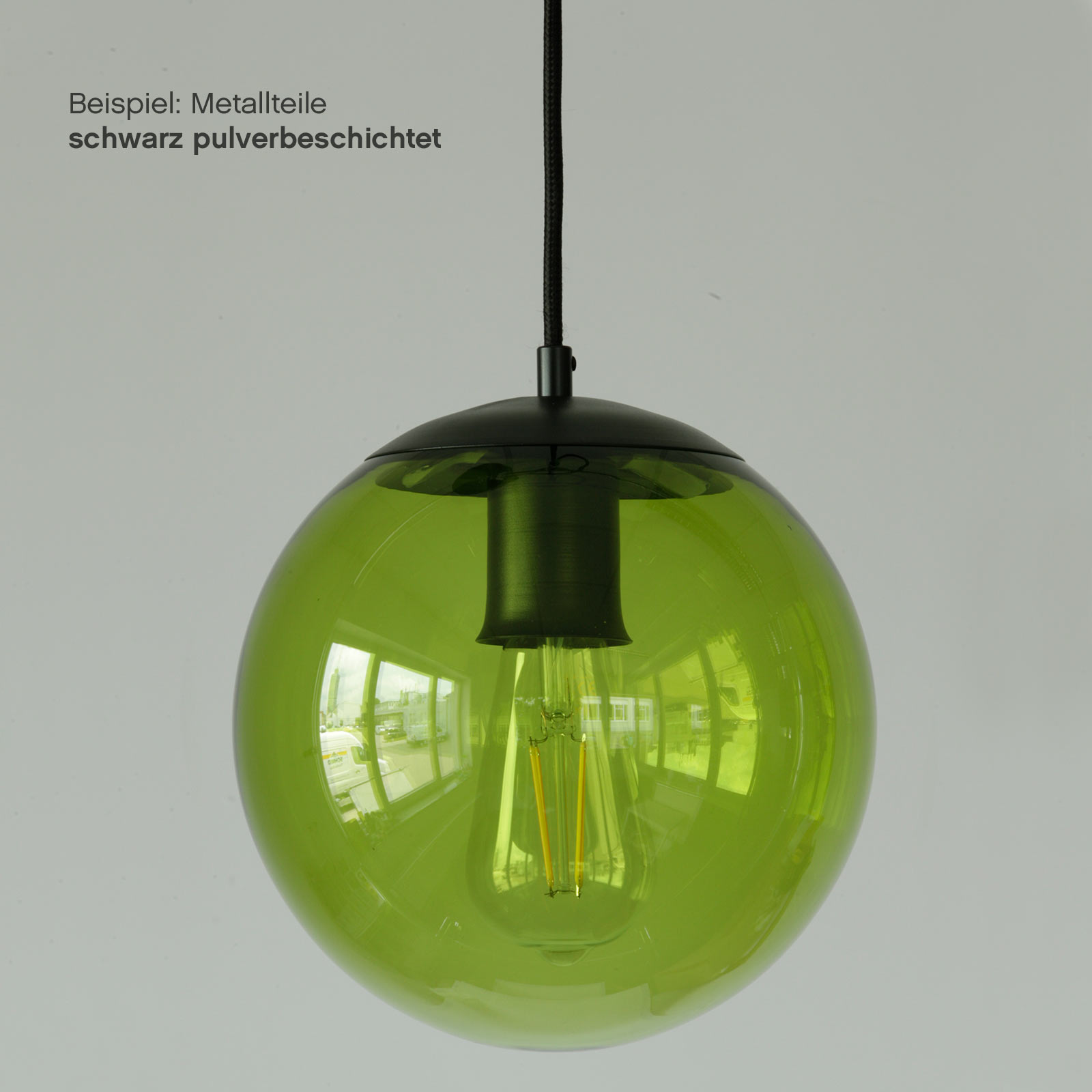 Bunt gefärbte Glaskugel-Leuchte, div. Glas-Farben, Ø 22 cm: Olivgrün, Metallteile schwarz pulverbeschichtet