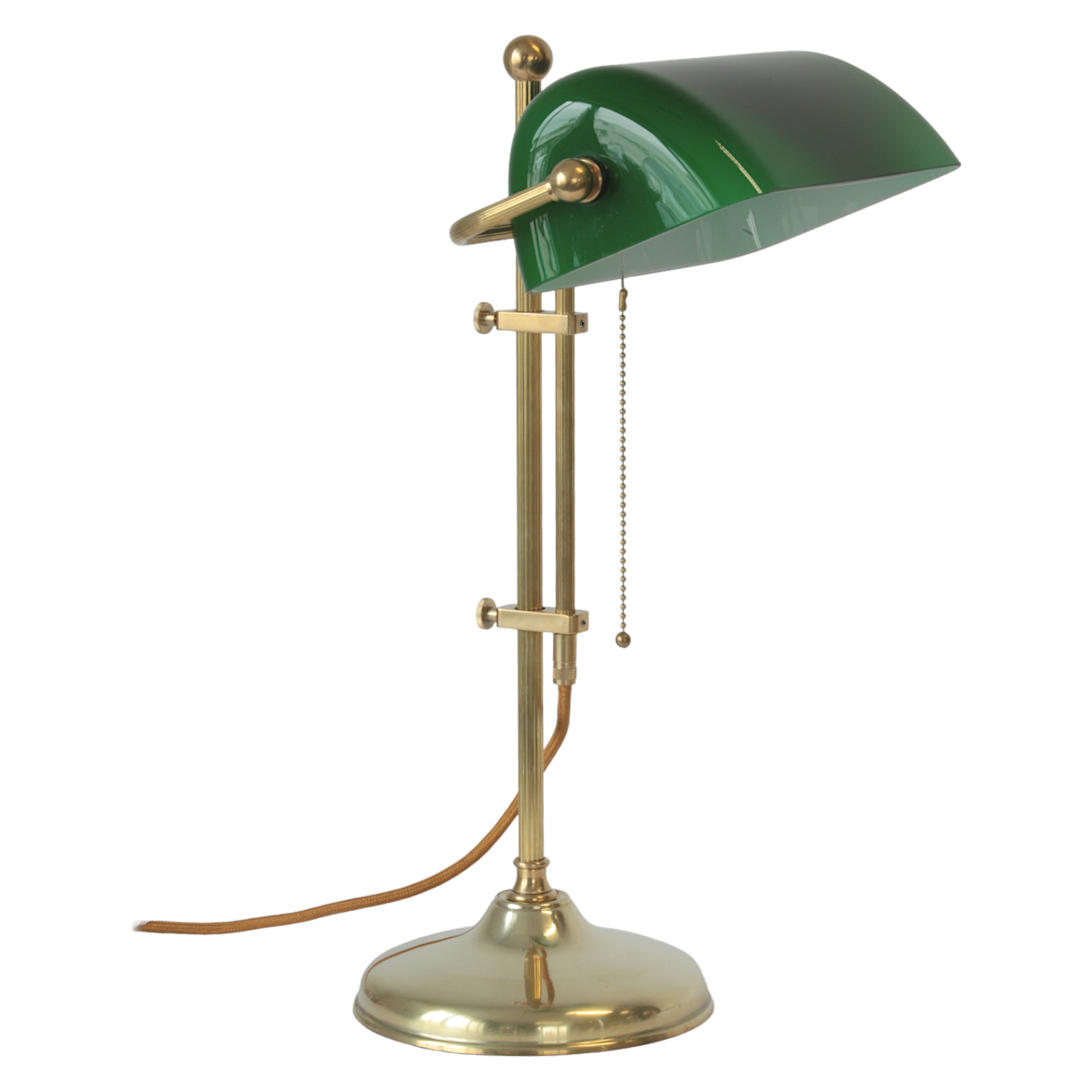 Klassische Schreibtischlampe: Bankerlampe mit rundem Sockel