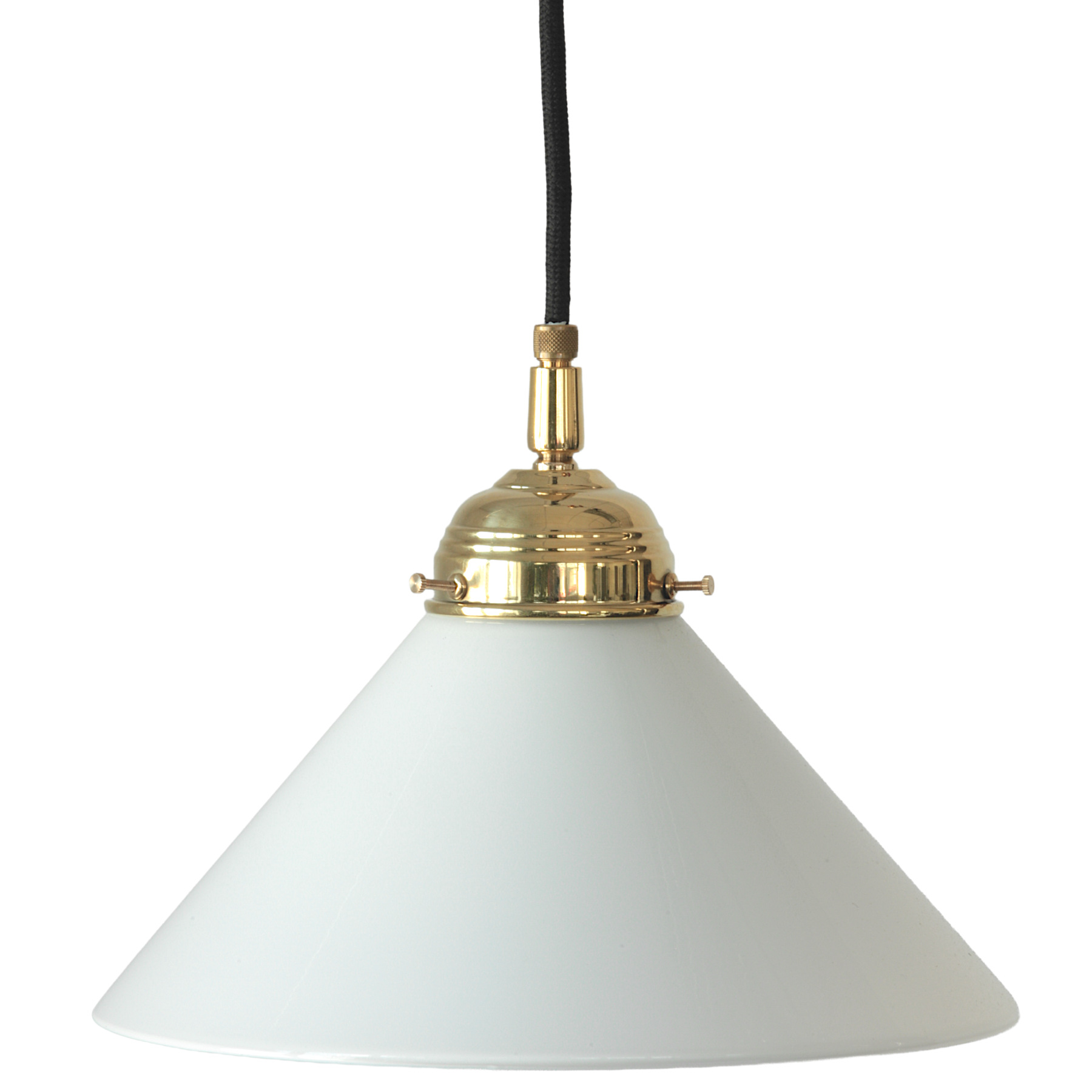 Classic brass pendant lamp with opal glass cone