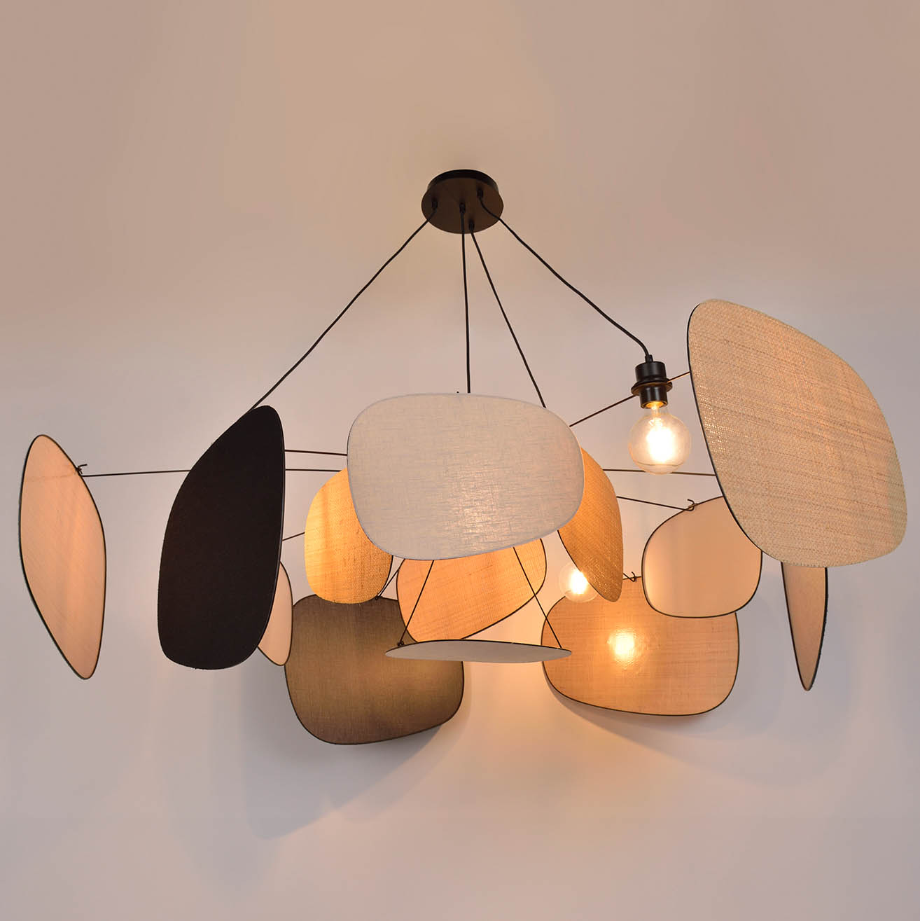 Sehr Große Hängeleuchte SCREEN 70's im Retro-Design aus Leinen und Raffia