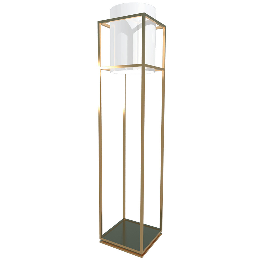 Geometric brass floor lamp with opal glass QUB Geometric brass floor lamp with opal glass QUB