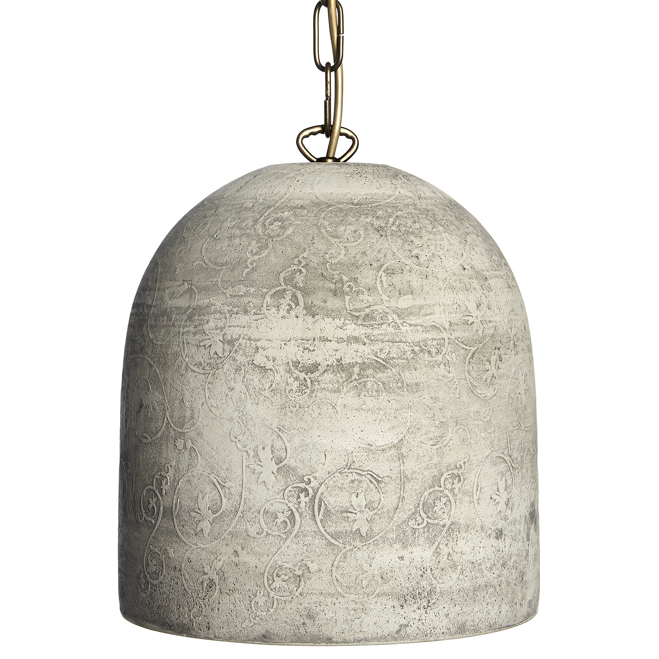 Fig. 1: Antique looking stone pendant with weathered relief decor (cast from special cement), shown with chain suspension Stone pendant light with antique relief decoration: Antique looking stone pendant with weathered relief decor (cast from special cement), shown with chain suspension