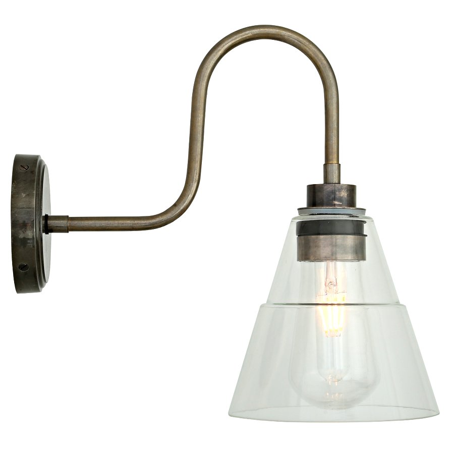 Bild 4: Schwanenhals-Wandlampe mit abgestuftem Glasschirm, IP65; Messing alt-silbern patiniert Schwanenhals-Wandlampe mit abgestuftem Glasschirm, IP65: Schwanenhals-Wandlampe mit abgestuftem Glasschirm, IP65; Messing alt-silbern patiniert