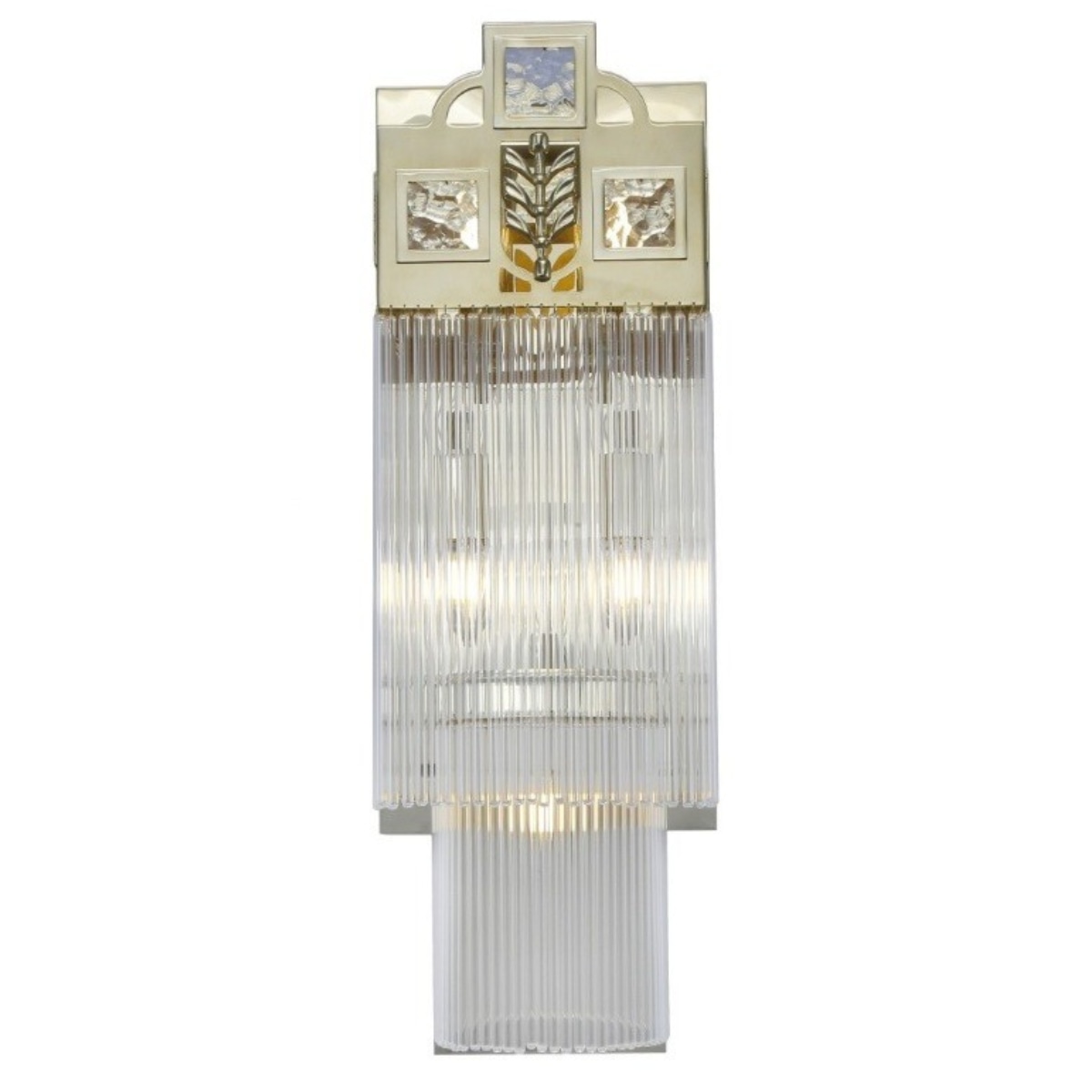 Bild 1: Ausführung in poliertem Messing WIENER Jugendstil-Kristallglas-Wandleuchte II: Ausführung in poliertem Messing