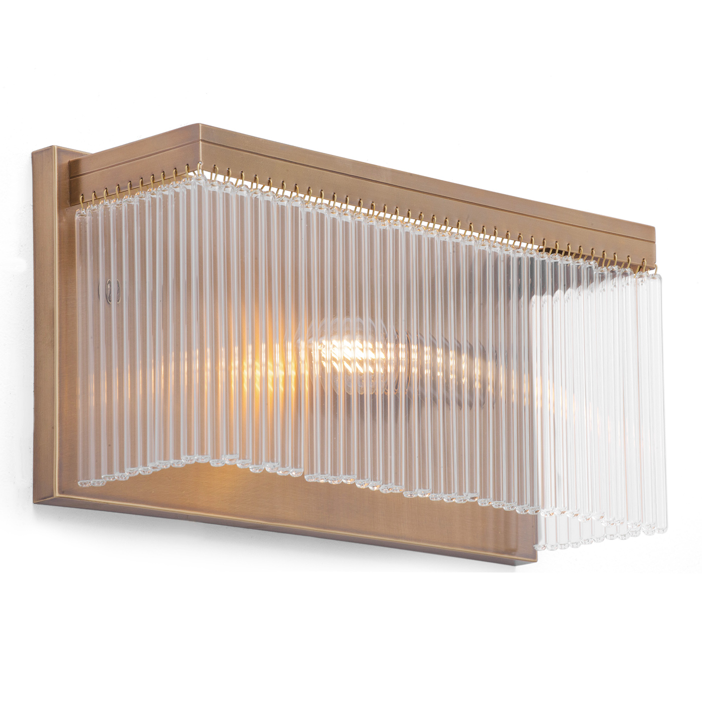 Bild 1: Wunderbares Licht: Kleine Wandleuchte mit filigranem Glasstäbchen-Behang (Messing antik patiniert) Einfache Wandleuchte mit Kristallstäbchen-Behang MONAC: Wunderbares Licht: Kleine Wandleuchte mit filigranem Glasstäbchen-Behang (Messing antik patiniert)