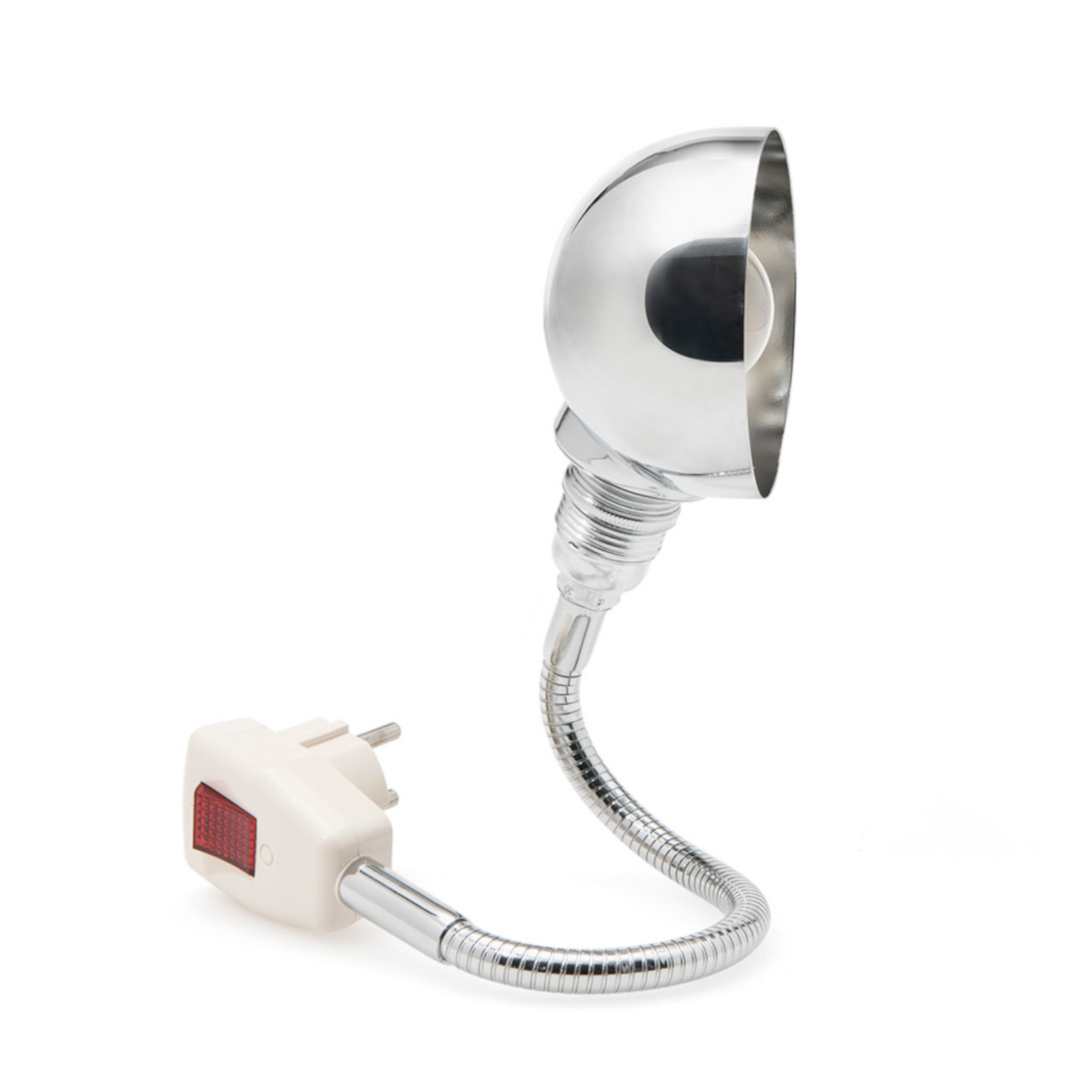 Steckerleuchte GLÜHWÜRMCHEN CHROM mit Halbkugel-Reflektor Steckerleuchte GLÜHWÜRMCHEN CHROM mit Halbkugel-Reflektor