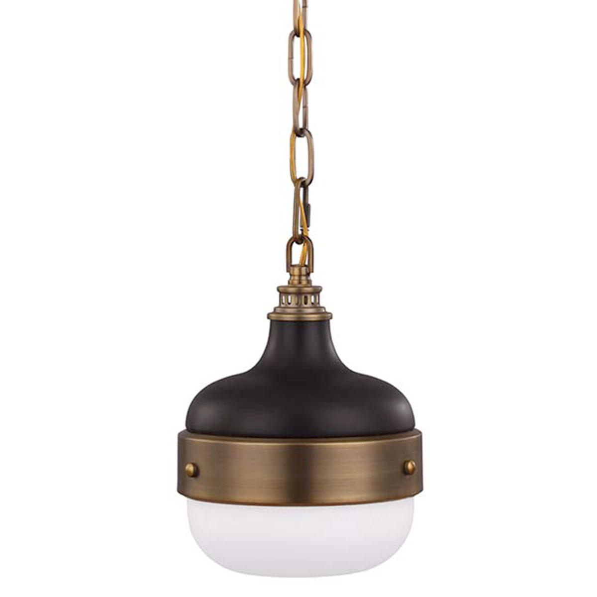 Kleine Industriestil-Hängeleuchte mit Kette und Opalglas, Ø 20 cm