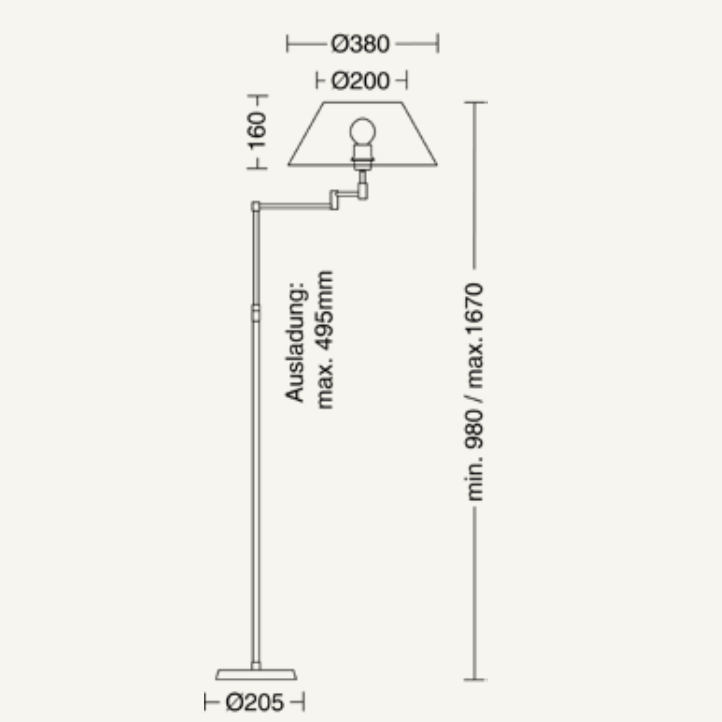 Brass floor light 6348 with fabric shade and jointed arm, Fig. 8 Brass floor light 6348 with fabric shade and jointed arm, Fig. 8