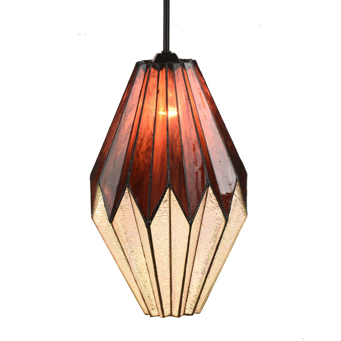 Große Pendelleuchte mit gefaltetem Tiffany-Glasschirm Große Pendelleuchte mit gefaltetem Tiffany-Glasschirm
