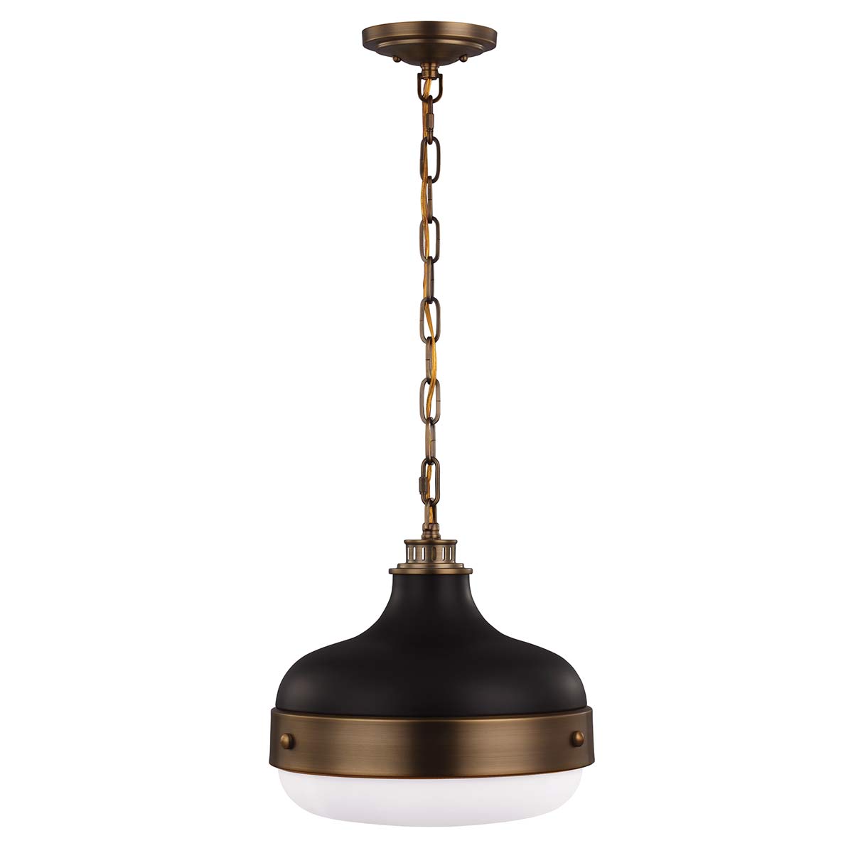 Schwarze Industriestil-Hängeleuchte mit Opalglas-Diffusor, Ø 33 cm