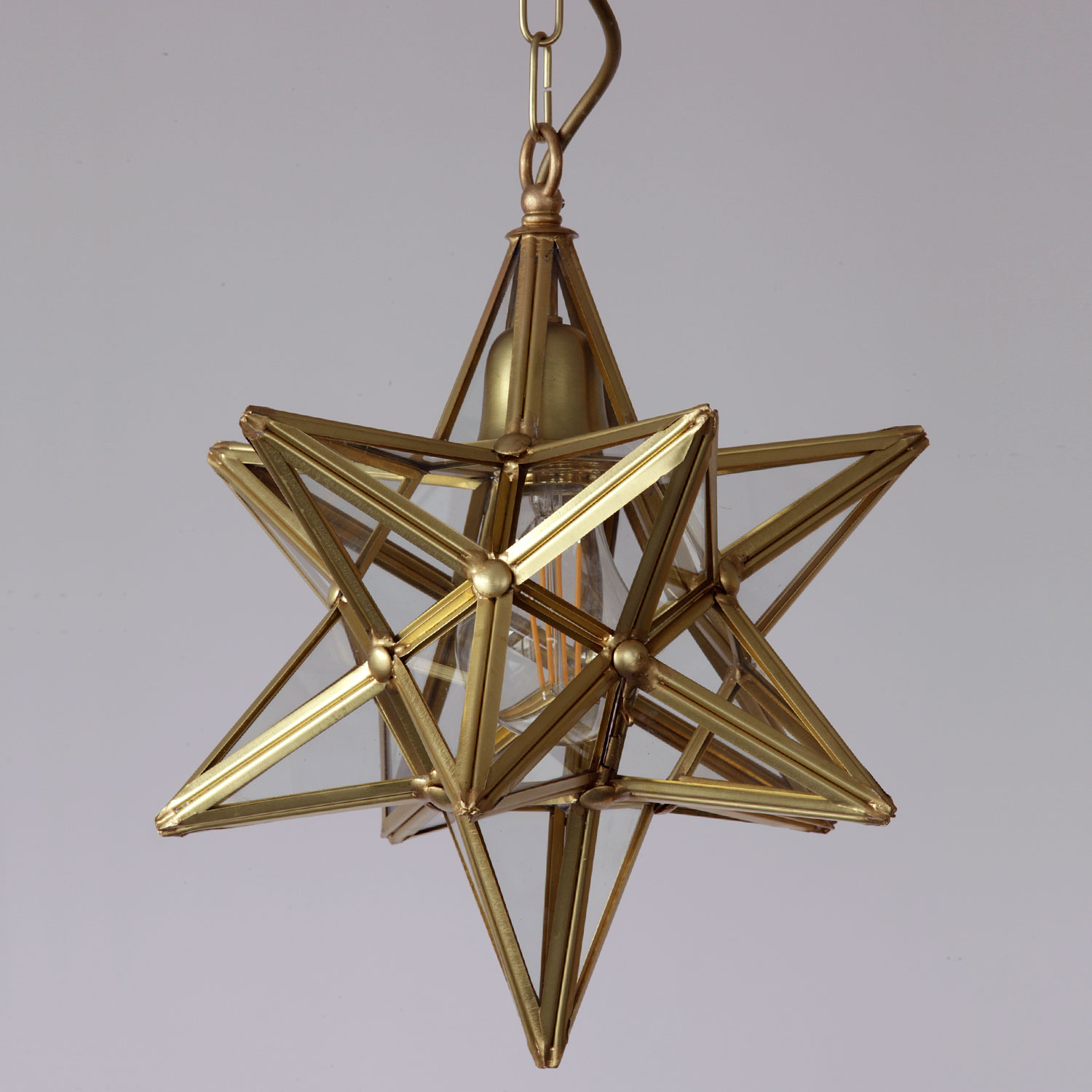 Weihnachtsstern-Hängeleuchte aus Messing (sechs Größen): Stern-Hängeleuchte, hier das kleinste Modell 1 in Messing satiniert