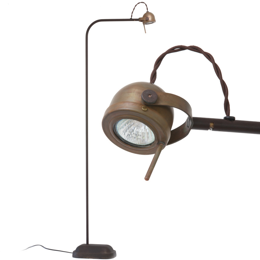 SPEZIA Kupfer-Stehleuchte mit dimmbarem LED-Strahler: Die nostalgische Halogen-Stehlampe bzw. Leseleuchte in patiniertem Kupfer