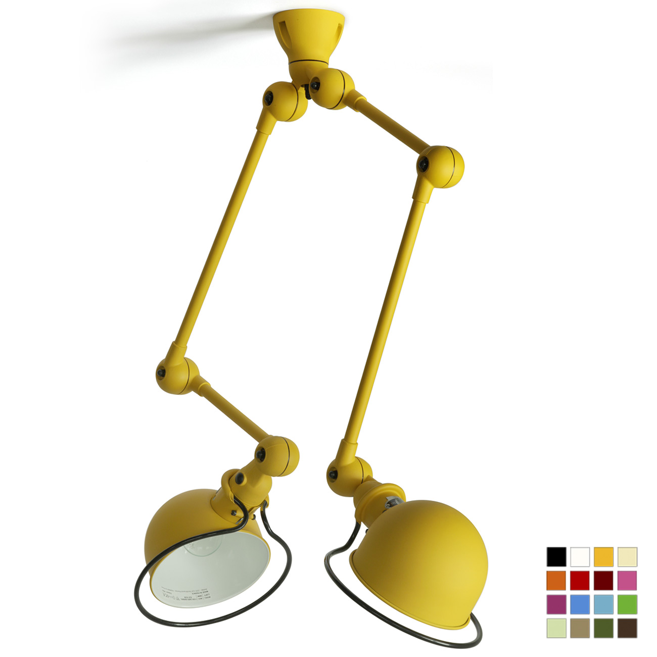 Bild 1: Die Jieldé Doppel-Gelenkarm-Deckenlampe SKY4224: Maximal flexibel (RAL 1016 Schwefelgelb) SKY4224 Zweiarmige Gelenk-Deckenlampe aus Frankreich: Die Jieldé Doppel-Gelenkarm-Deckenlampe SKY4224: Maximal flexibel (RAL 1016 Schwefelgelb)