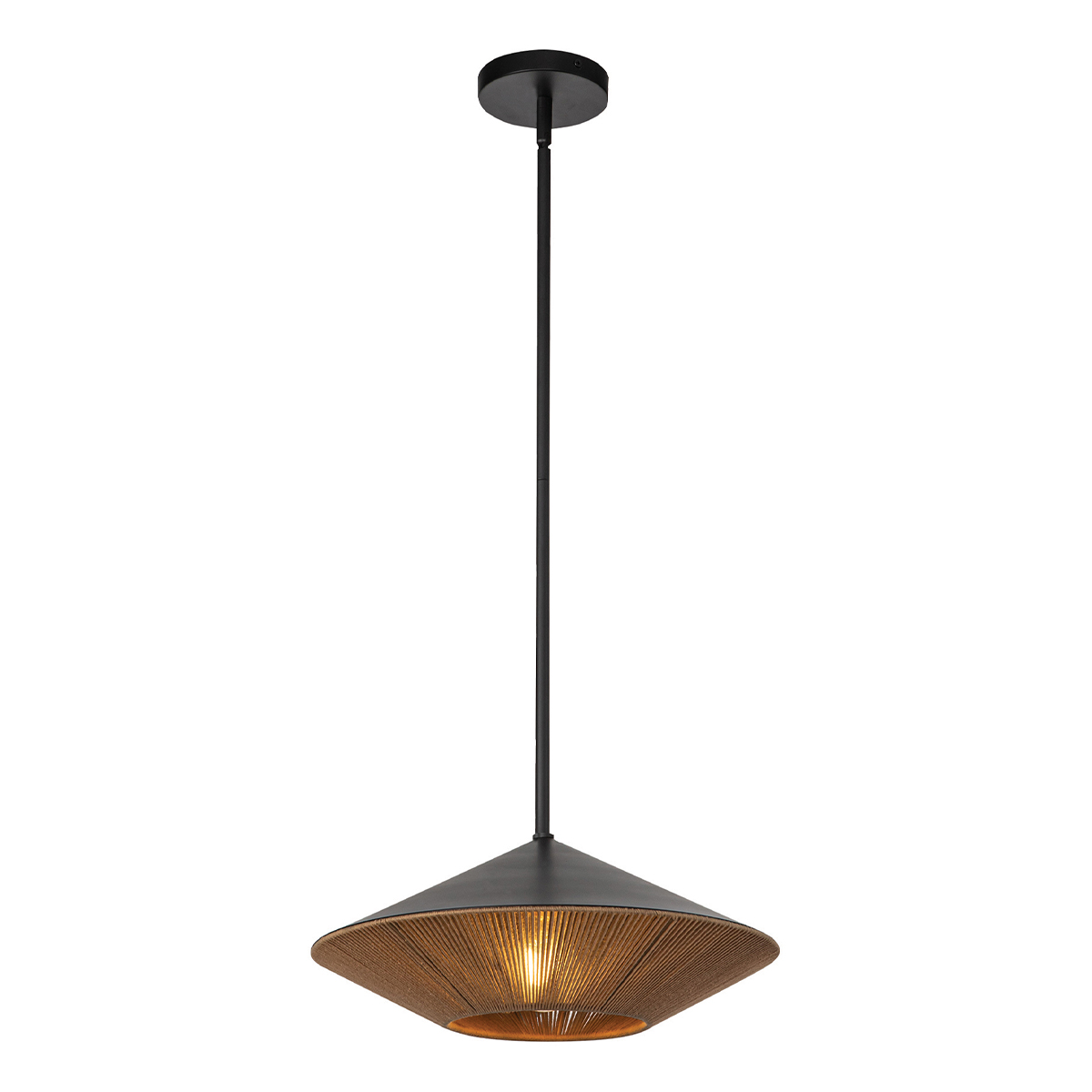 Schwarze japanisch anmutende Hanfseil-Pendelleuchte, Ø 38 cm