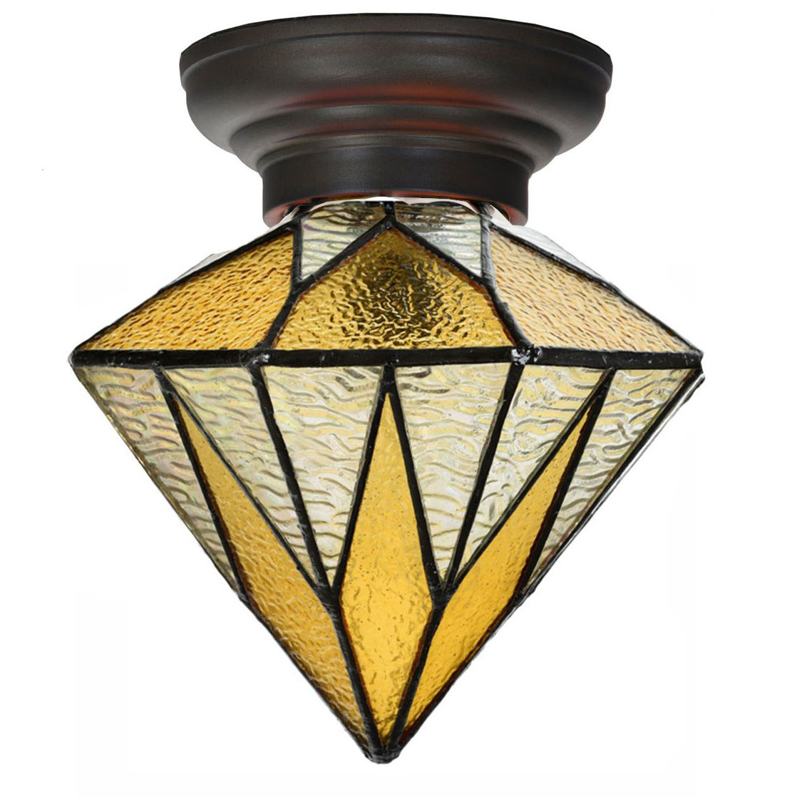 Gelbe Tiffany-Deckenleuchte mit geometrischem Glasschirm Ø 18 cm: Gelbe Tiffany-Deckenleuchte mit geometrischem Glasschirm