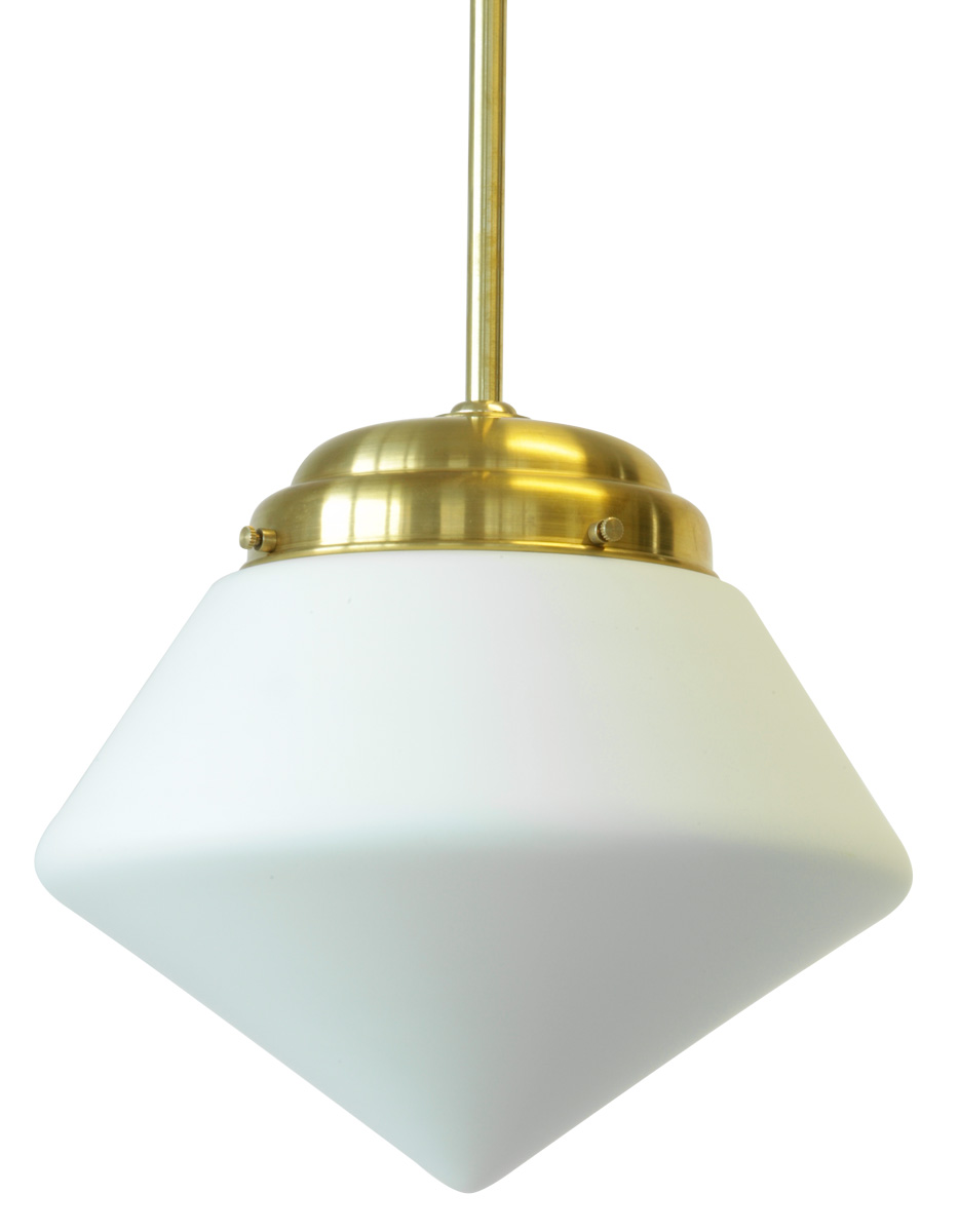 Bild 3: Abgebildet mit Rohrpendel in Messing natur Art déco-Rohrleuchte mit Spitz-Opalglas: Abgebildet mit Rohrpendel in Messing natur