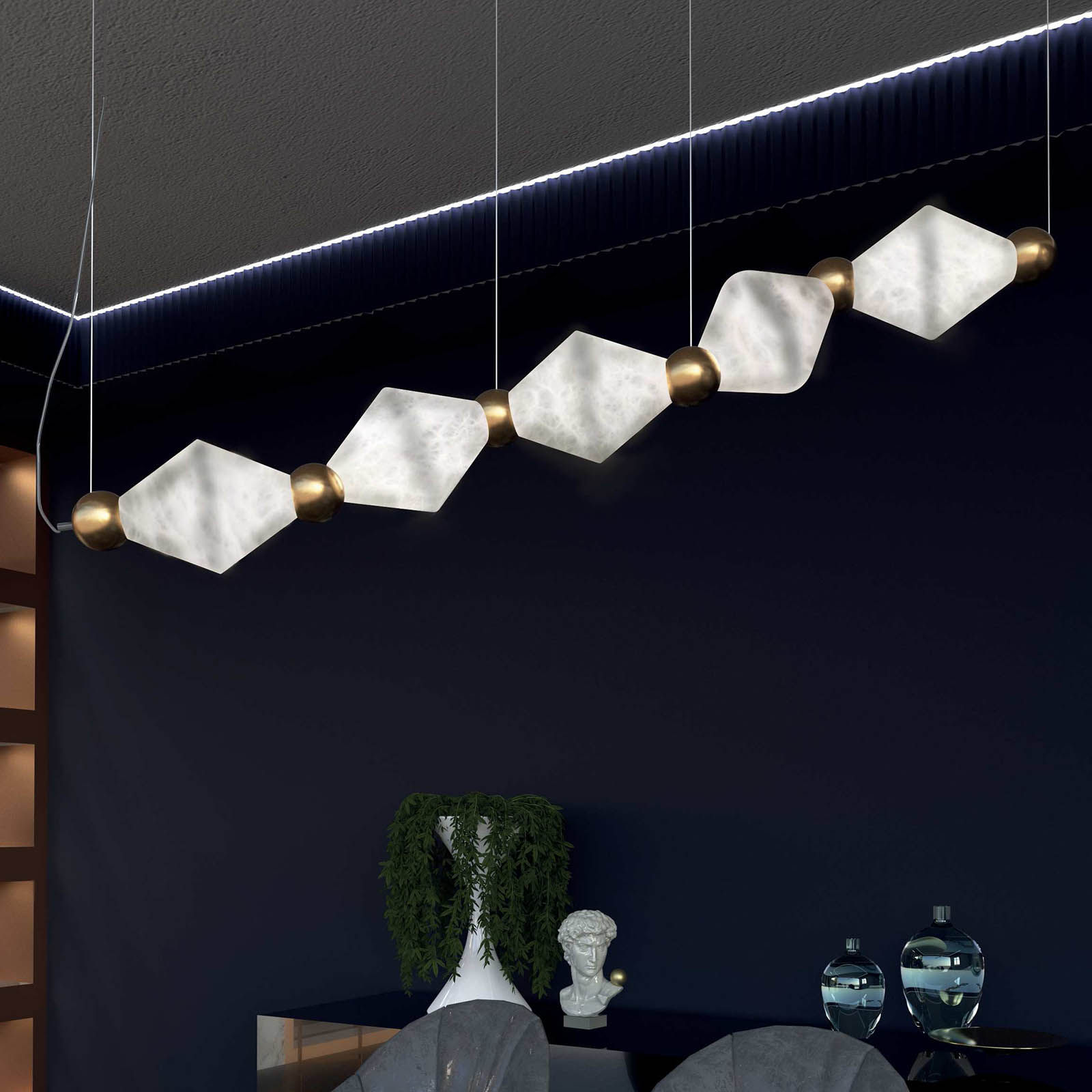 Bild 8: 02 bronzefarben Italienische Luxuxs-Hängeleuchte mit Alabaster-Segmenten CHRONOS: 02 bronzefarben