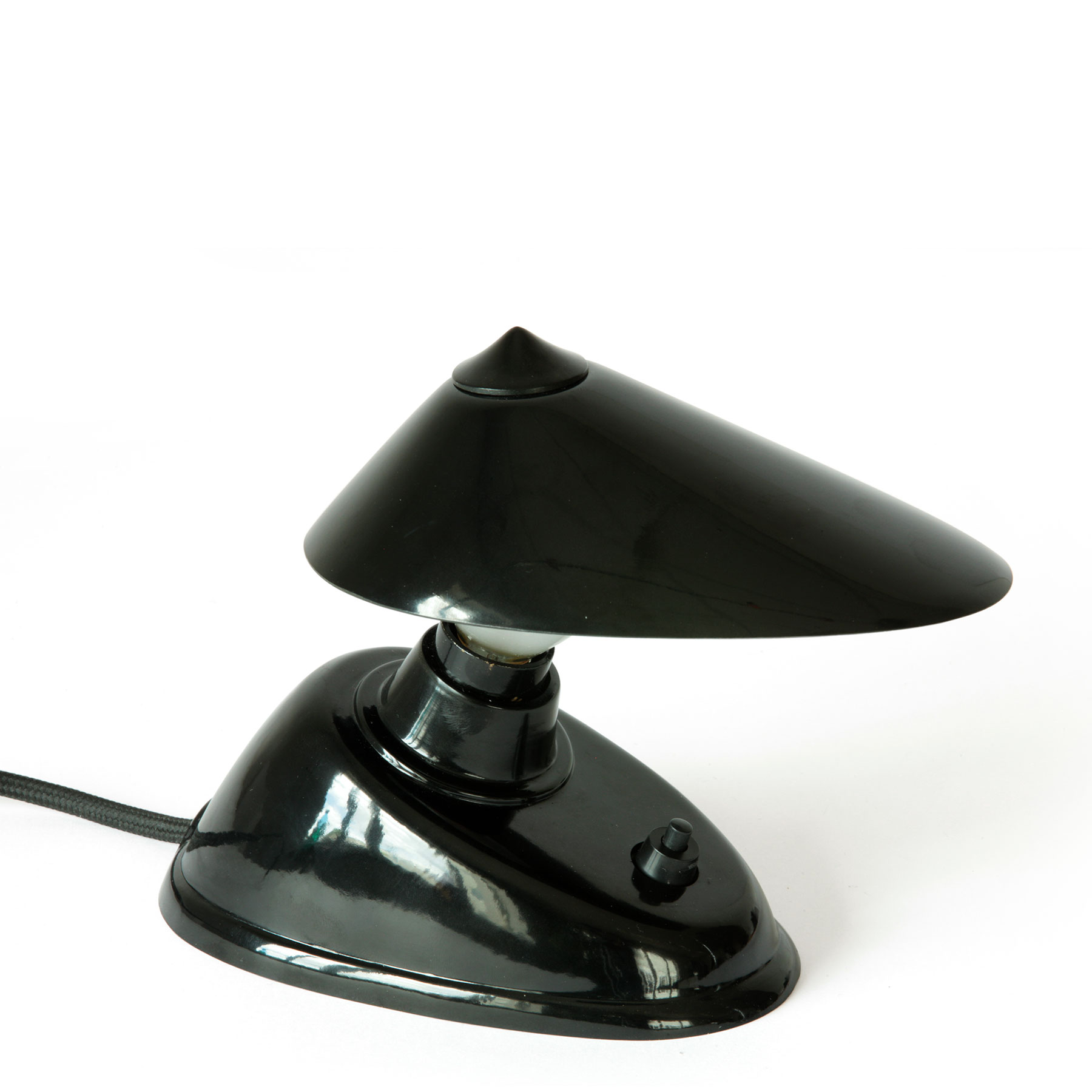 Small Black Bakelite Table Lamp with a Movable Shade