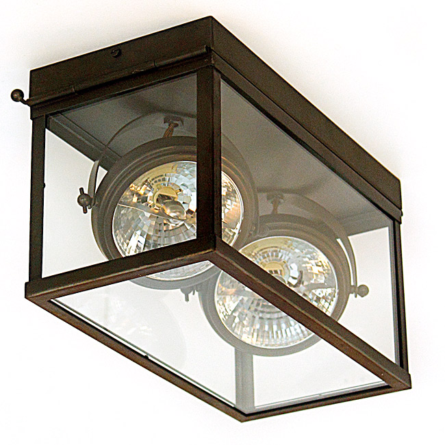 Unique glass box light with ceiling spotlights