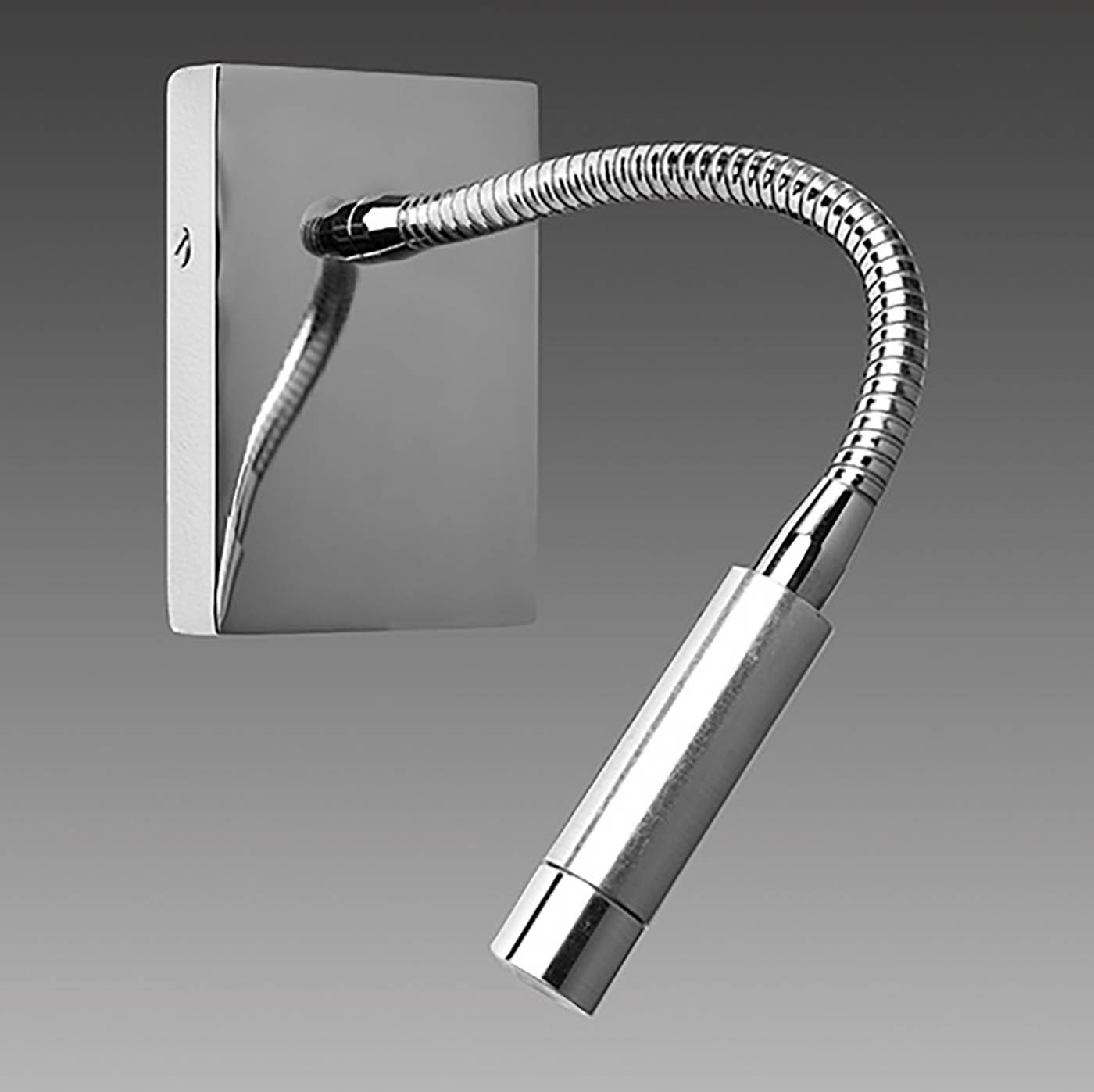 Moderne Leseleuchte mit Flexarm aus Messing AL43: Das Modell ohne Schalter in Nickel glänzend.