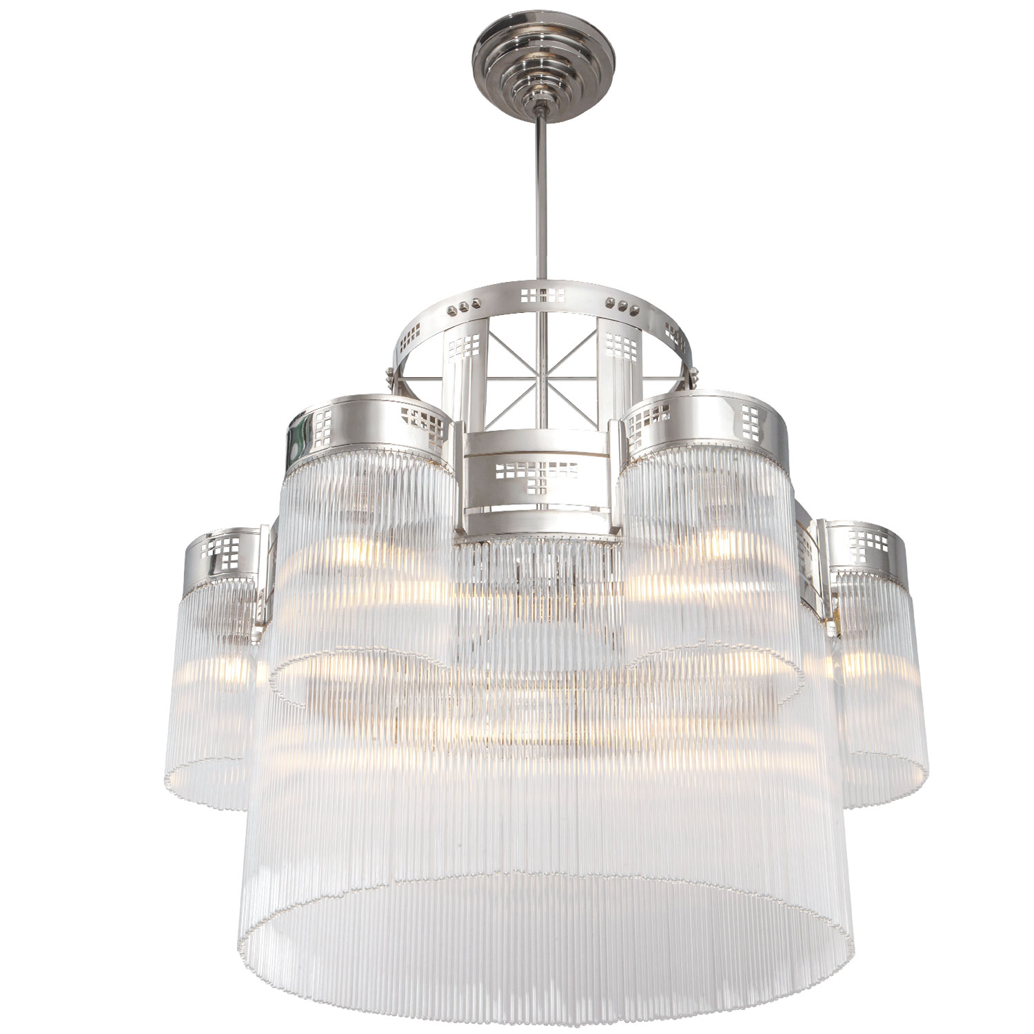 Imposanter Jugendstil-Leuchter mit Kristallstäbchen HOFFMANN IV Imposanter Jugendstil-Leuchter mit Kristallstäbchen HOFFMANN IV