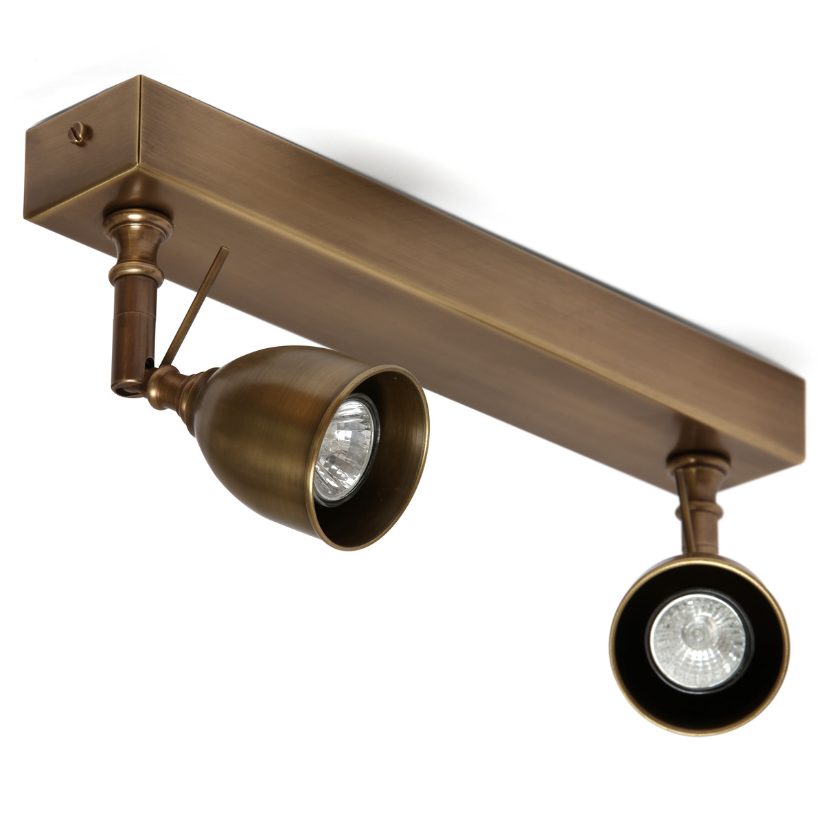 Handgearbeitete Strahlerleiste aus Messing für 2 oder 3 Spots Handgearbeitete Strahlerleiste aus Messing für 2 oder 3 Spots