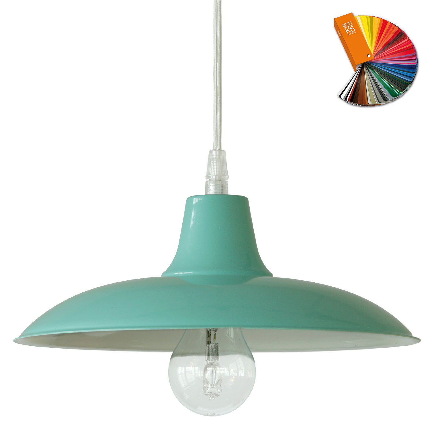 Einfache Pendelleuchte mit flachem Metall-Schirm, viele Farben Einfache Pendelleuchte mit flachem Metall-Schirm, viele Farben