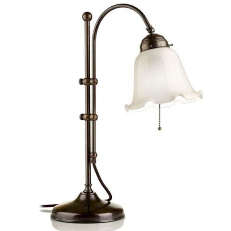 Nostalgic Curved Table Lamp with Pleat Glass Shade and Pull Switch Nostalgic Curved Table Lamp with Pleat Glass Shade and Pull Switch