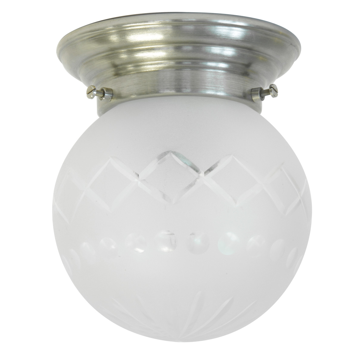 Bild 3: Abgebildet mit Deckenteil in Messing mattvernickelt Kleine Deckenlampe mit geschliffenem Satinglas Ø 15 cm: Abgebildet mit Deckenteil in Messing mattvernickelt